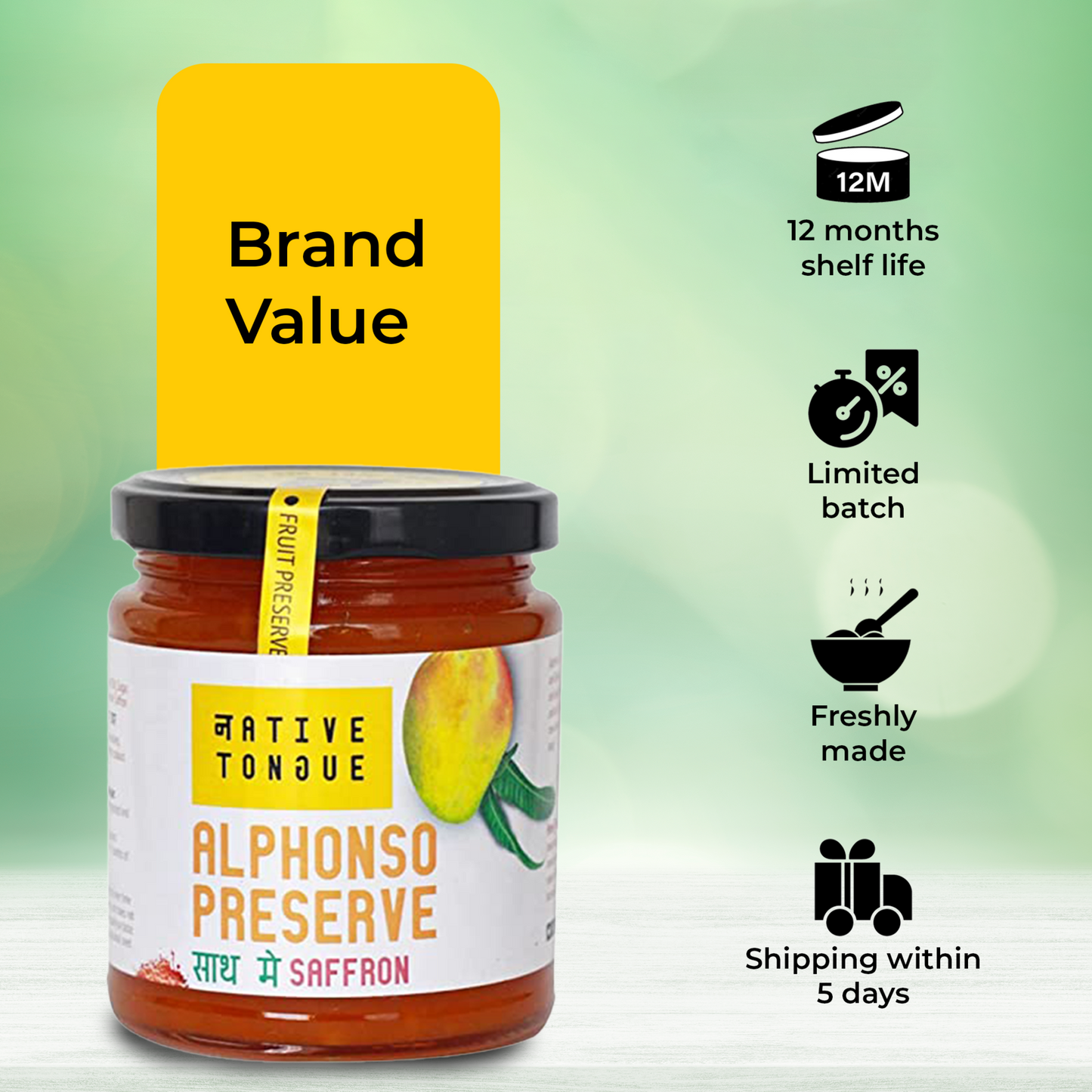 Alphonso Mango Preserve With Kashmiri Saffron | 70% Fruit | Low Sugar