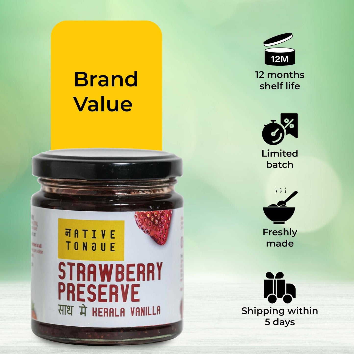 Strawberry Preserve with Kerala Vanilla | 70% Fruit | Low Sugar